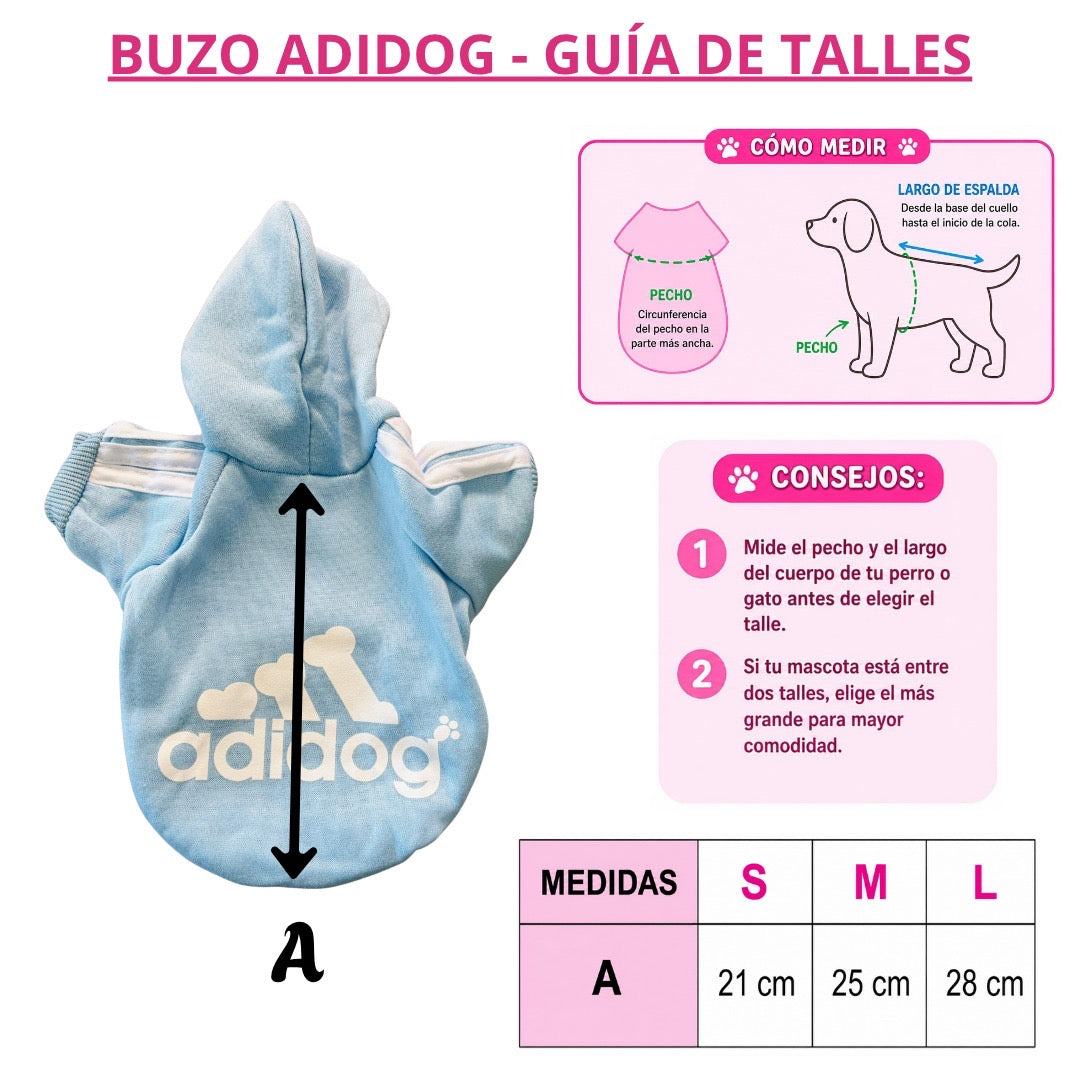 Buzo Adidog rosa para mascotas - Talles S M L